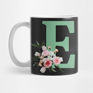 Letter E green with colorful flowers Mug